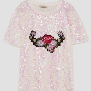 Zara sequin and embroidered embellished blouse